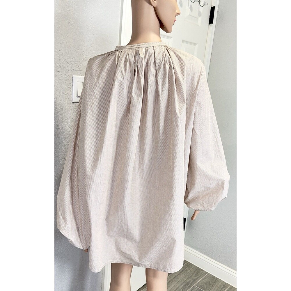 COS Women US 10 Pinstripe Cotton Tunic Blouse Balloon Sleeve Oversized Beige - Picture 5 of 10